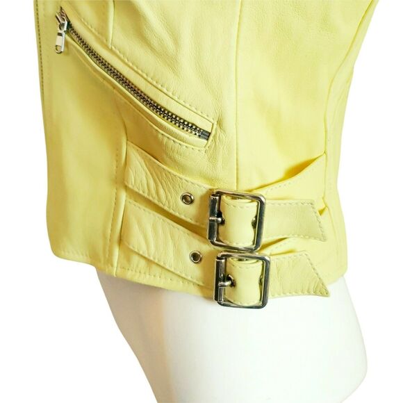 GENERATION LOVE Spencer lemon yellow leather classic biker moto jacket Sz XS NEW - Picture 4 of 12